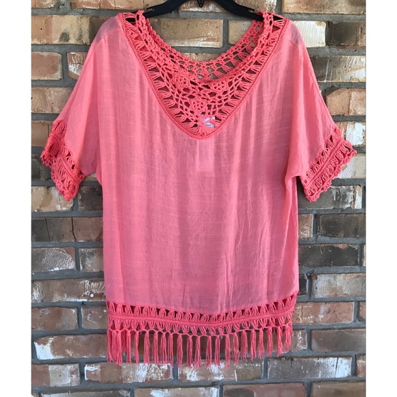 GeeGee Fringed Coral Top - Picture 2 of 5